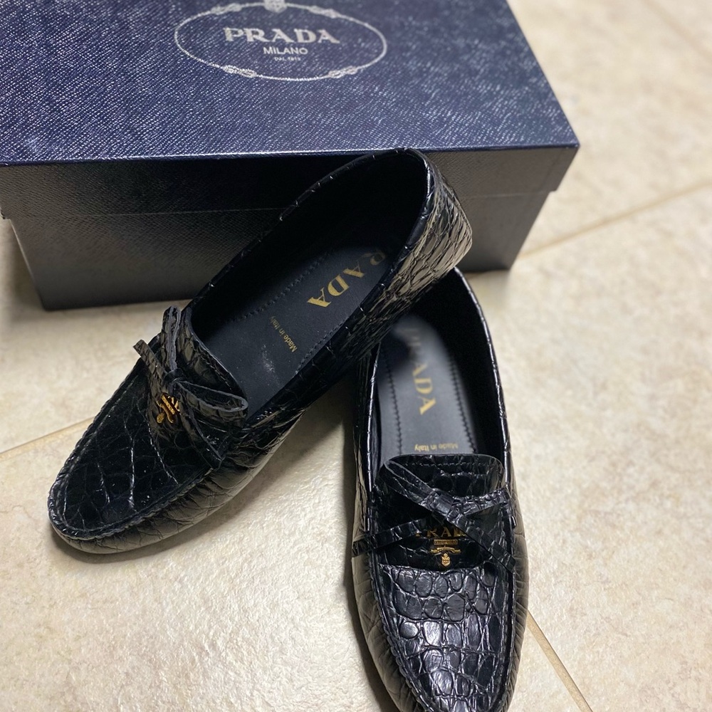 Prada pebbled leather loafers